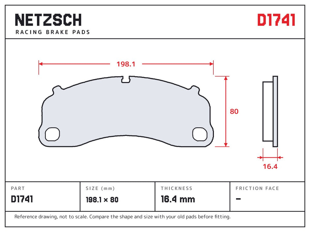 NETZSCH D1741 brake pad drawing, 16.4 mm thick