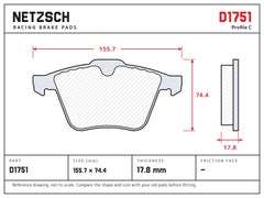 NETZSCH D1751 brake pad drawing, 17.8 mm thick