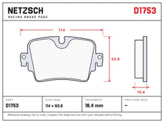 NETZSCH D1753 brake pad drawing, 16.4 mm thick