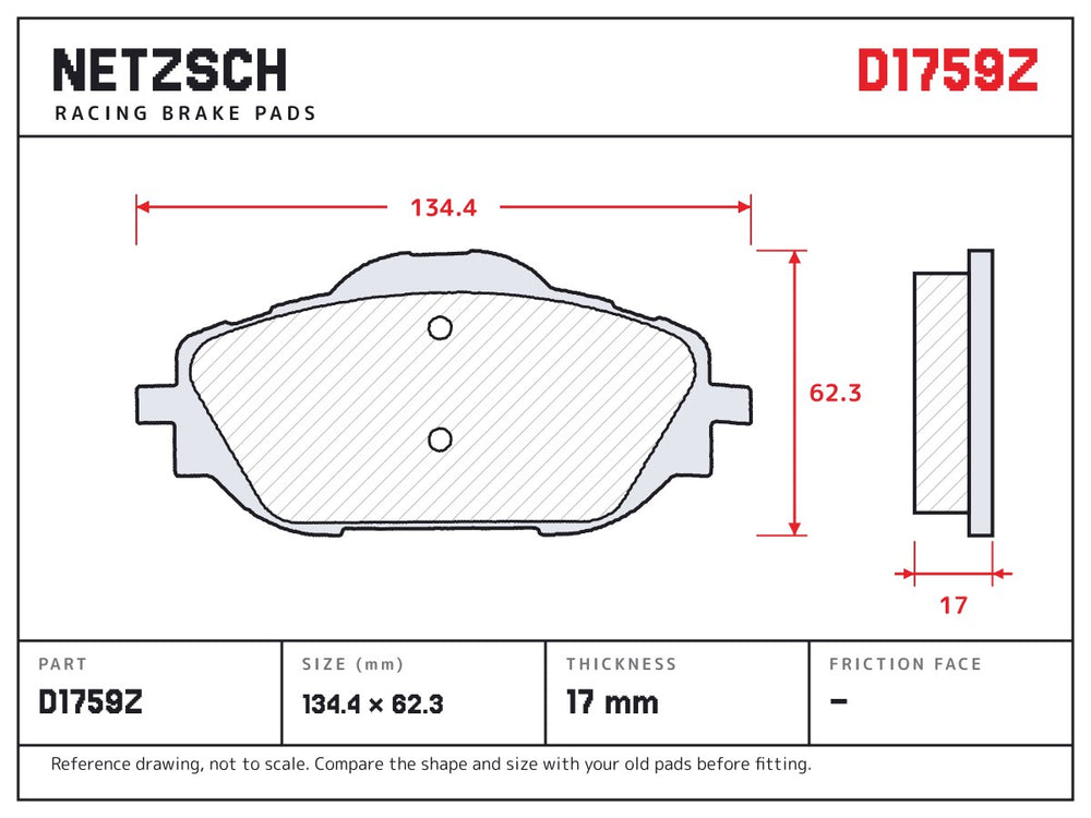 NETZSCH D1759Z brake pad drawing, 17 mm thick