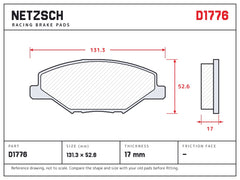 NETZSCH D1776 brake pad drawing, 17 mm thick