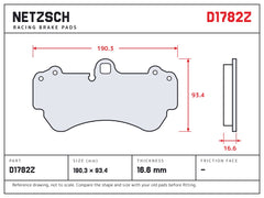 NETZSCH D1782Z brake pad drawing, 16.6 mm thick