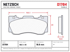 NETZSCH D1784 brake pad drawing, 16.8 mm thick