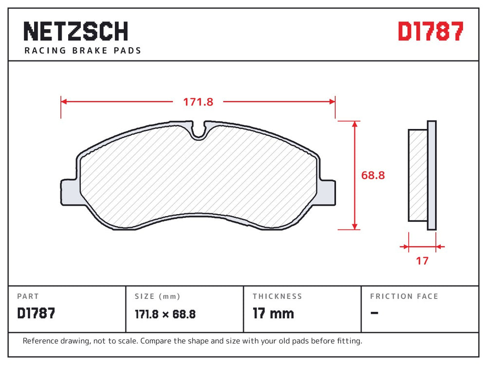 NETZSCH D1787 brake pad drawing, 17 mm thick