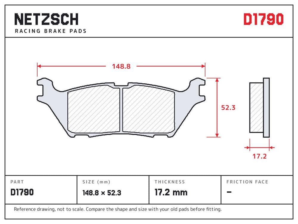 NETZSCH D1790 brake pad drawing, 17.2 mm thick