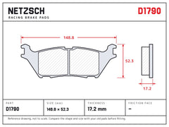 NETZSCH D1790 brake pad drawing, 17.2 mm thick