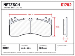NETZSCH D1792 brake pad drawing, 15.6 mm thick