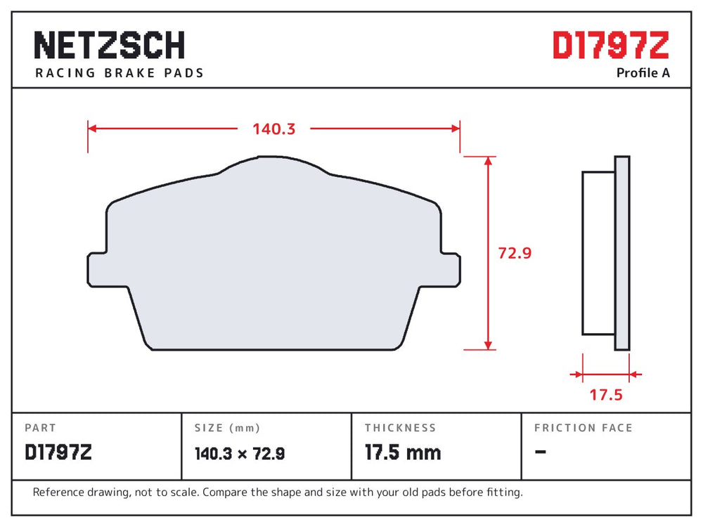 NETZSCH D1797Z brake pad drawing, 17.5 mm thick