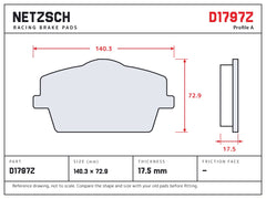 NETZSCH D1797Z brake pad drawing, 17.5 mm thick