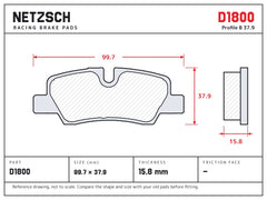NETZSCH D1800 brake pad drawing, 15.8 mm thick
