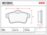 NETZSCH D1831 brake pad drawing, 17.3 mm thick