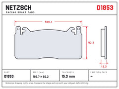 NETZSCH D1853 brake pad drawing, 15.3 mm thick