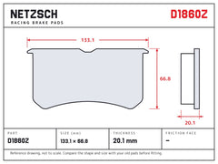 NETZSCH D1860Z brake pad drawing, 20.1 mm thick