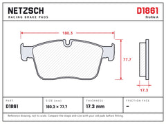 NETZSCH D1861 brake pad drawing, 17.3 mm thick