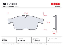 NETZSCH D1866 brake pad drawing, 17.7 mm thick