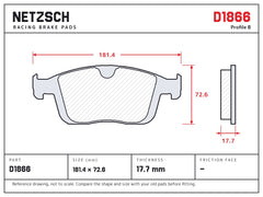 NETZSCH D1866 brake pad drawing, 17.7 mm thick