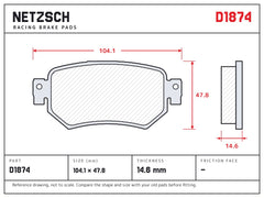NETZSCH D1874 brake pad drawing, 14.6 mm thick