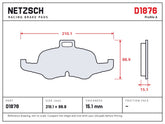 NETZSCH D1876 brake pad drawing, 15.1 mm thick