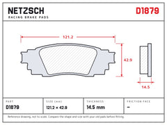 NETZSCH D1879 brake pad drawing, 14.5 mm thick