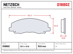 NETZSCH D1880Z brake pad drawing, 15.9 mm thick