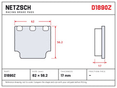 NETZSCH D1890Z brake pad drawing, 17 mm thick