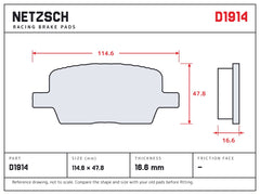 NETZSCH D1914 brake pad drawing, 16.6 mm thick