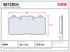 NETZSCH D1918 brake pad drawing, 15.8 mm thick