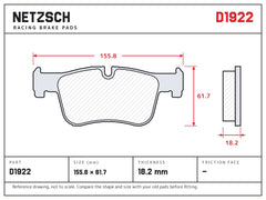 NETZSCH D1922 brake pad drawing, 18.2 mm thick