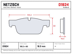 NETZSCH D1924 brake pad drawing, 16.3 mm thick