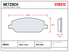 NETZSCH D1931Z brake pad drawing, 14.2 mm thick