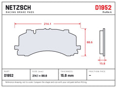 NETZSCH D1952 brake pad drawing, 15.8 mm thick