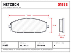 NETZSCH D1958 brake pad drawing, 18.8 mm thick