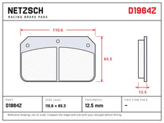 NETZSCH D1964Z brake pad drawing, 12.5 mm thick