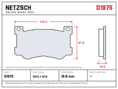 NETZSCH D1975 brake pad drawing, 16.9 mm thick
