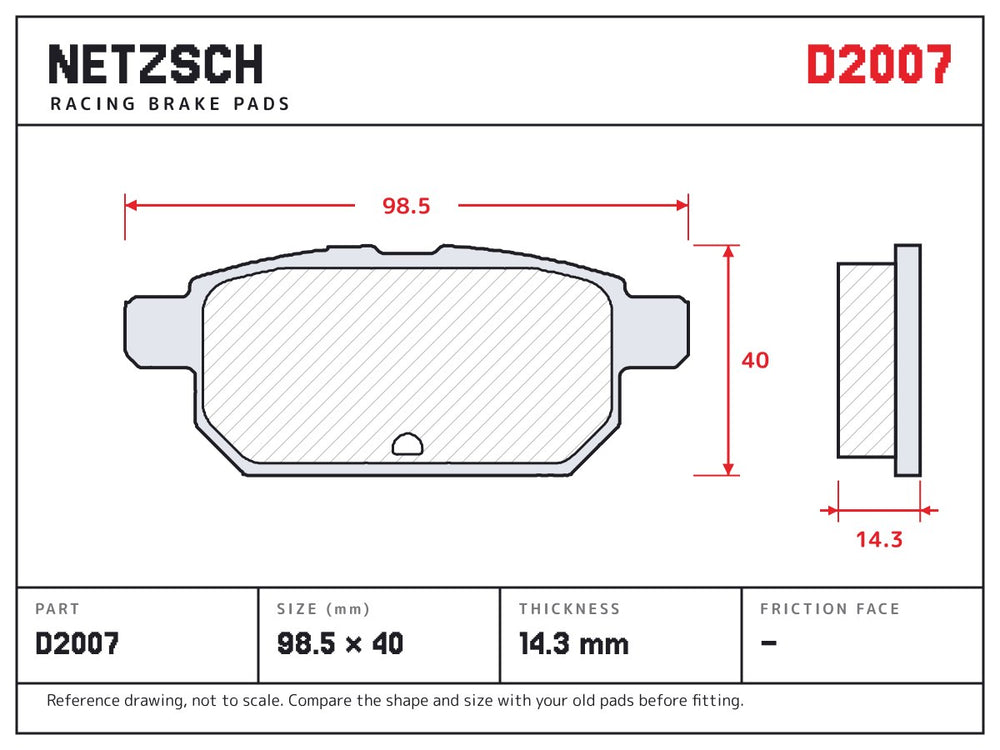 NETZSCH D2007 brake pad drawing, 14.3 mm thick