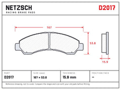 NETZSCH D2017 brake pad drawing, 15.9 mm thick