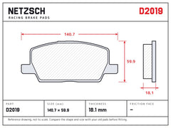 NETZSCH D2019 brake pad drawing, 18.1 mm thick