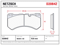 NETZSCH D2064Z brake pad drawing, 15.6 mm thick