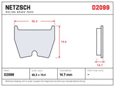 NETZSCH D2099 brake pad drawing, 14.7 mm thick