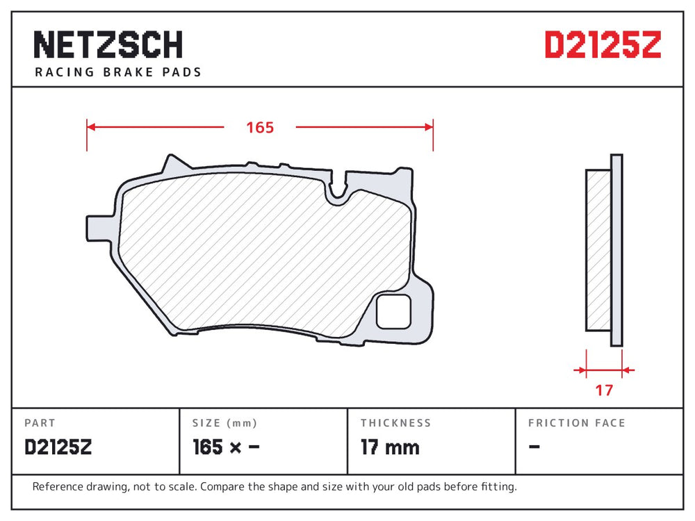 NETZSCH D2125Z brake pad drawing, 17 mm thick