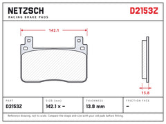 NETZSCH D2153Z brake pad drawing, 13.8 mm thick
