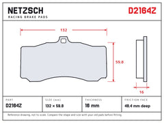 NETZSCH D2164Z brake pad drawing, 16 mm thick