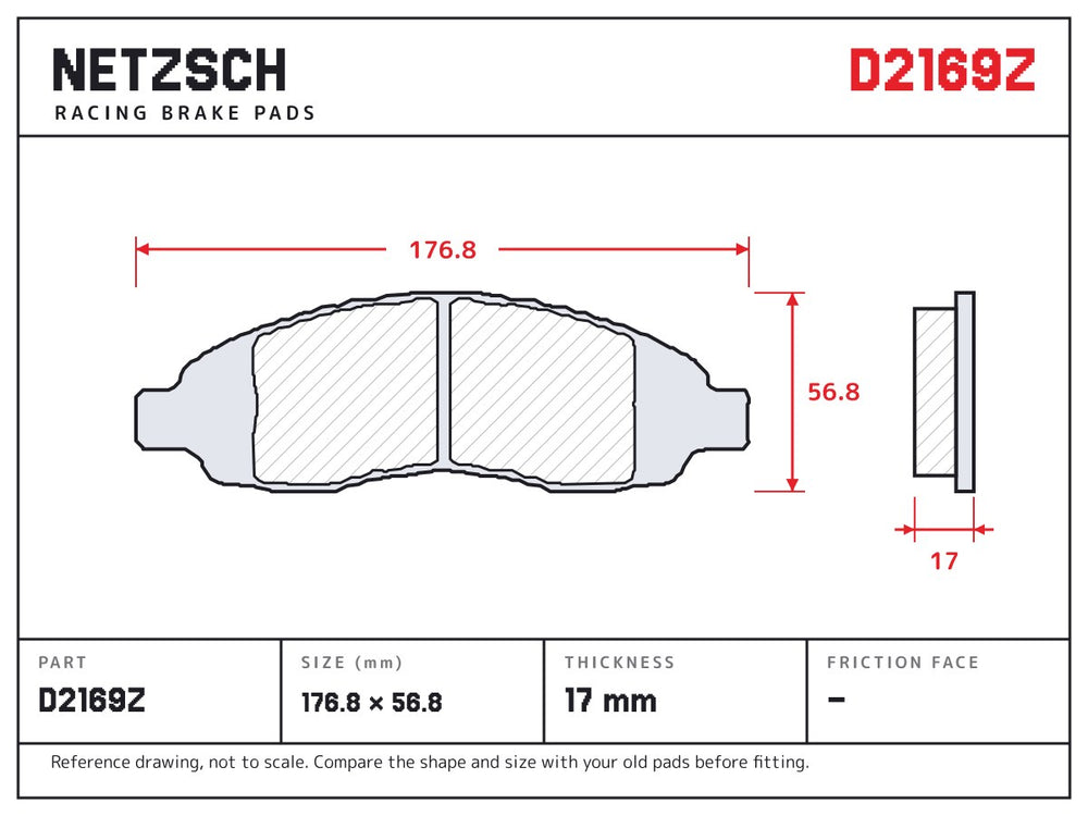 NETZSCH D2169Z brake pad drawing, 17 mm thick