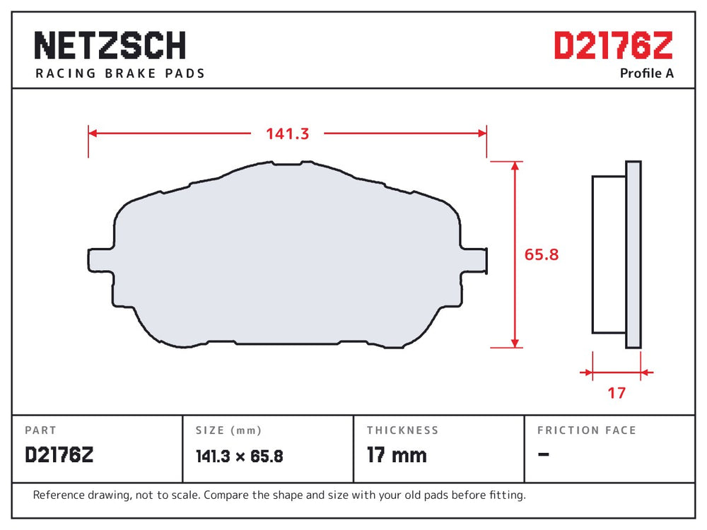 NETZSCH D2176Z brake pad drawing, 17 mm thick