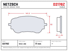 NETZSCH D2176Z brake pad drawing, 17 mm thick