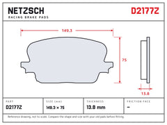NETZSCH D2177Z brake pad drawing, 13.8 mm thick