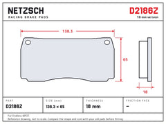 NETZSCH D2186Z brake pad drawing, 18 mm thick