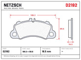 NETZSCH D2192 brake pad drawing, 16.5 mm thick