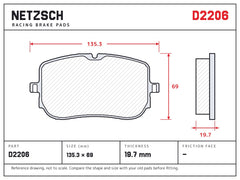 NETZSCH D2206 brake pad drawing, 19.7 mm thick