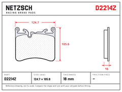 NETZSCH D2214Z brake pad drawing, 16 mm thick